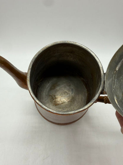 Vintage Copper-Tin lined Coffee Pot Wicker Handle Portugal /rw