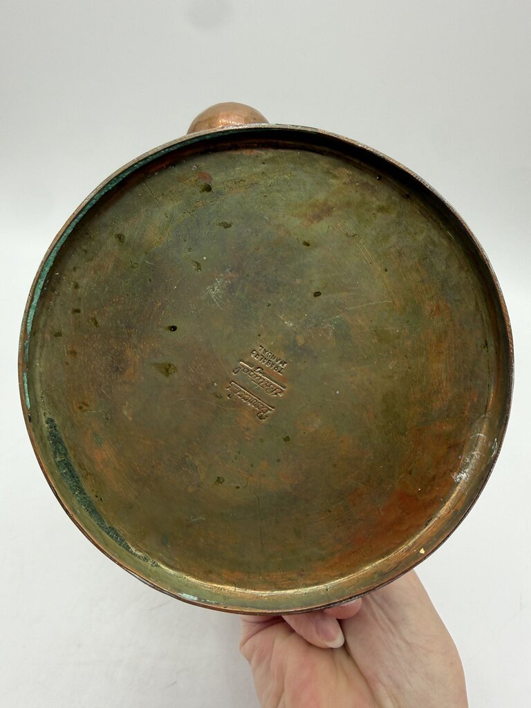 Vintage Copper-Tin lined Coffee Pot Wicker Handle Portugal /rw