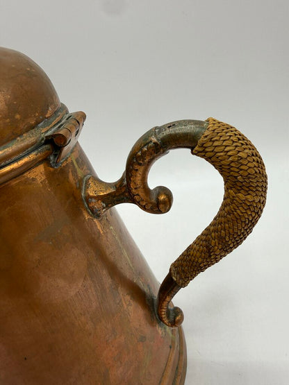 Vintage Copper-Tin lined Coffee Pot Wicker Handle Portugal /rw