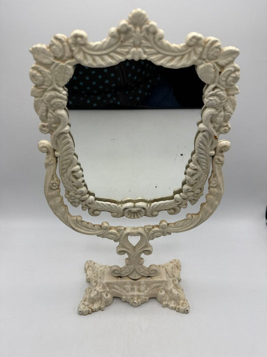 Victorian Cast Iron Pedestal Framed Vanity Mirror 16” Tall /rw