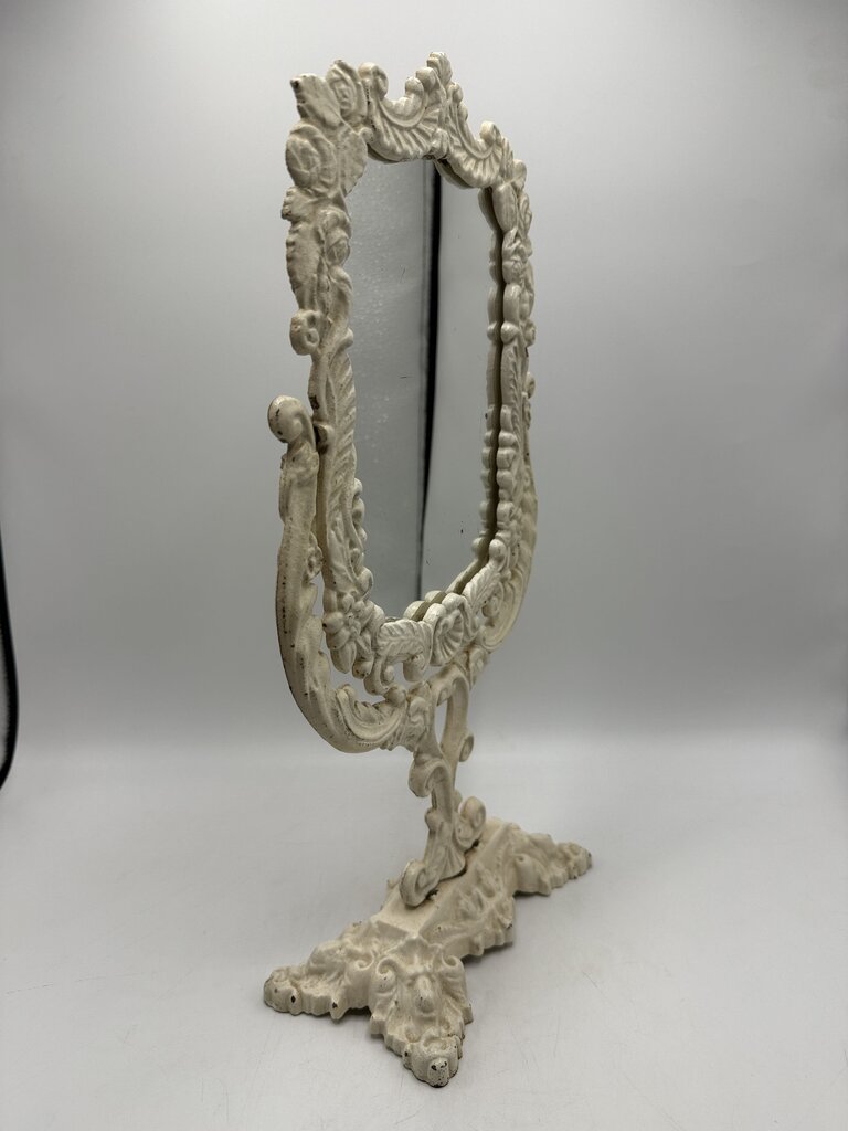 Victorian Cast Iron Pedestal Framed Vanity Mirror 16” Tall /rw