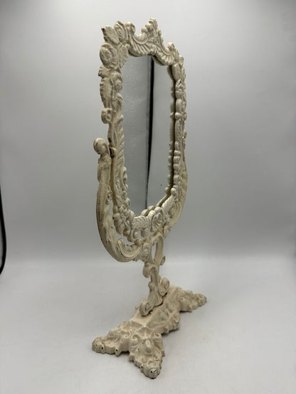 Victorian Cast Iron Pedestal Framed Vanity Mirror 16” Tall /rw