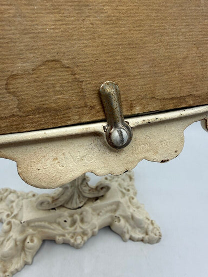 Victorian Cast Iron Pedestal Framed Vanity Mirror 16” Tall /rw