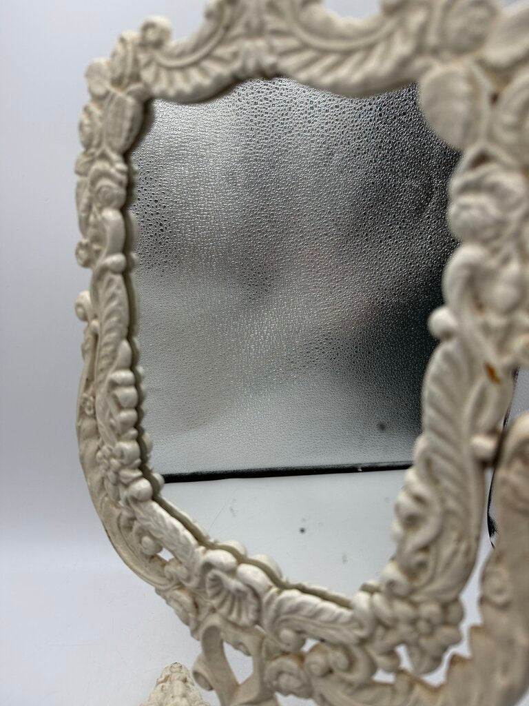 Victorian Cast Iron Pedestal Framed Vanity Mirror 16” Tall /rw