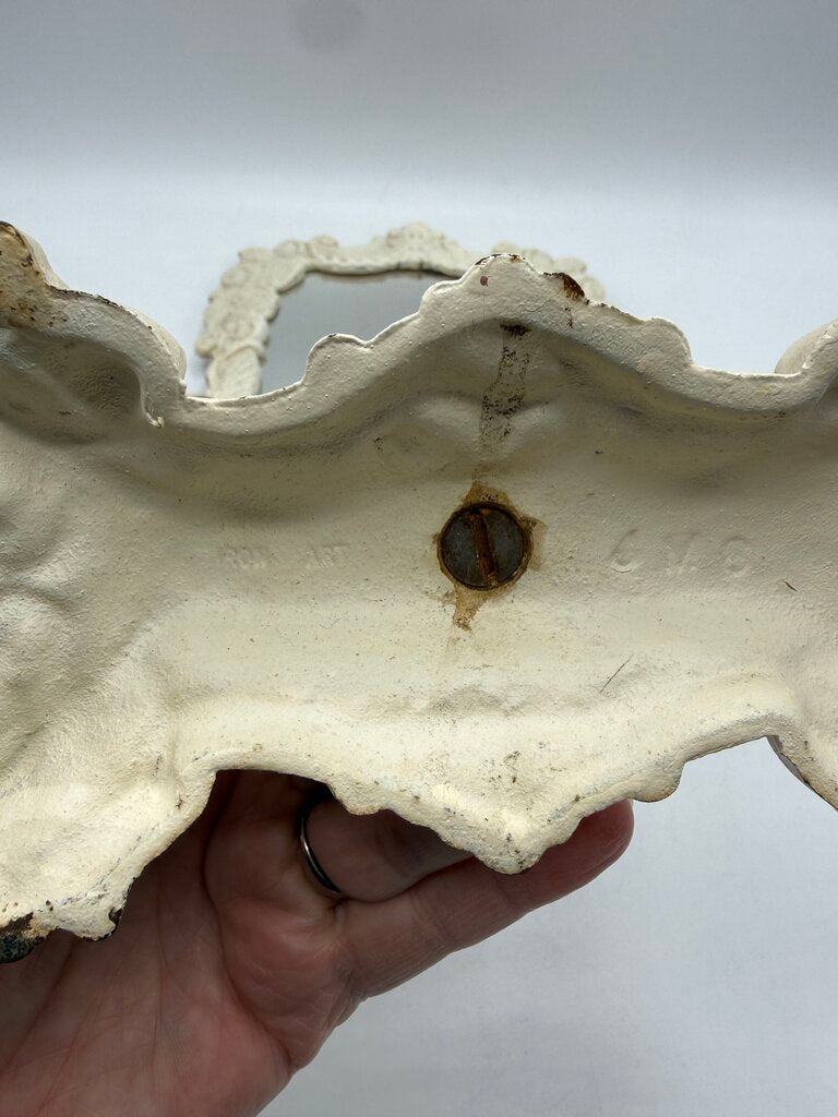 Victorian Cast Iron Pedestal Framed Vanity Mirror 16” Tall /rw