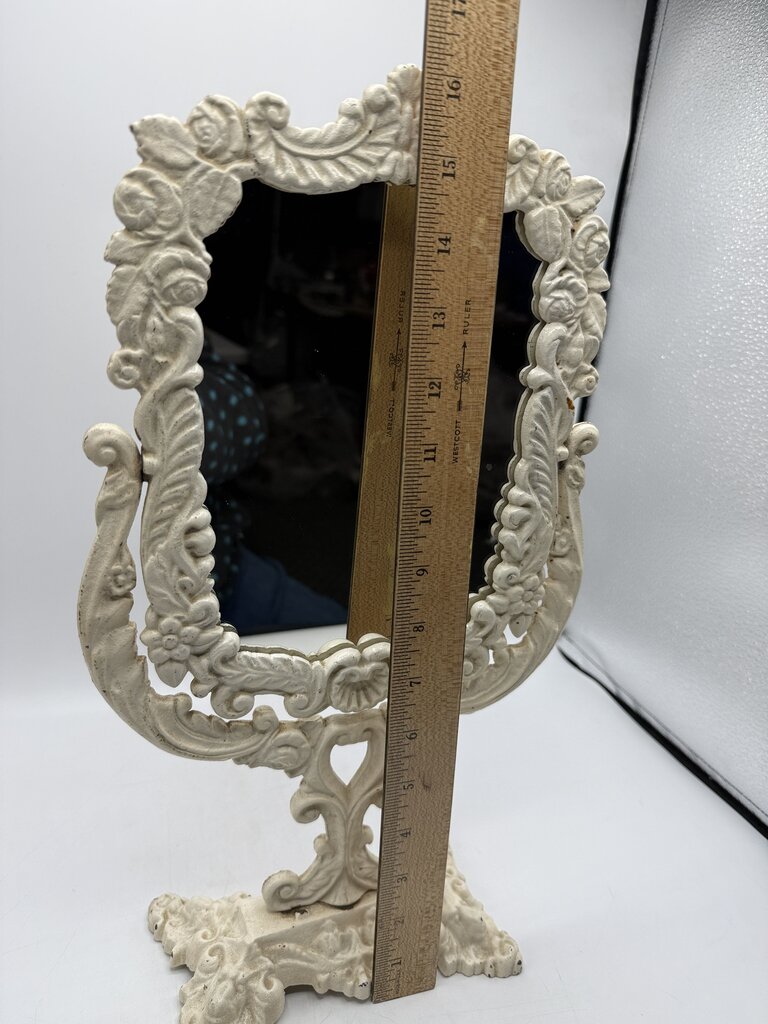 Victorian Cast Iron Pedestal Framed Vanity Mirror 16” Tall /rw