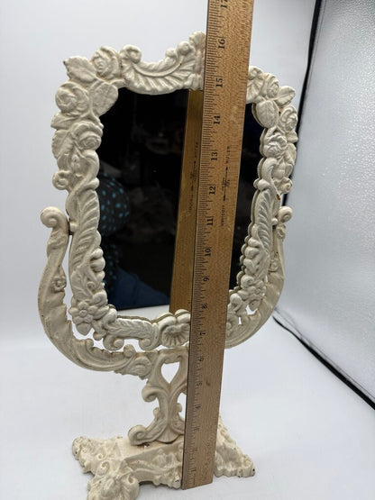 Victorian Cast Iron Pedestal Framed Vanity Mirror 16” Tall /rw