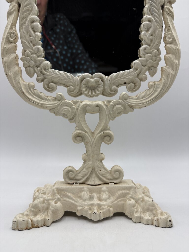 Victorian Cast Iron Pedestal Framed Vanity Mirror 16” Tall /rw