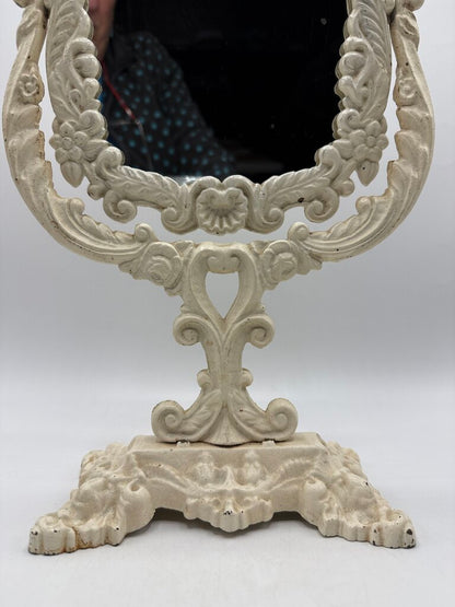 Victorian Cast Iron Pedestal Framed Vanity Mirror 16” Tall /rw