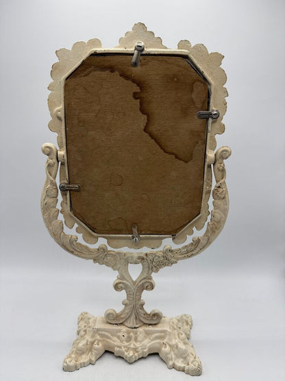 Victorian Cast Iron Pedestal Framed Vanity Mirror 16” Tall /rw