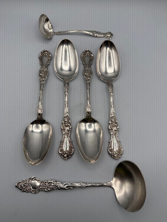 Mixed lot of 6 Silver Plate Serving Spoons, Wallace, 1847 Rogers Bros. /ro