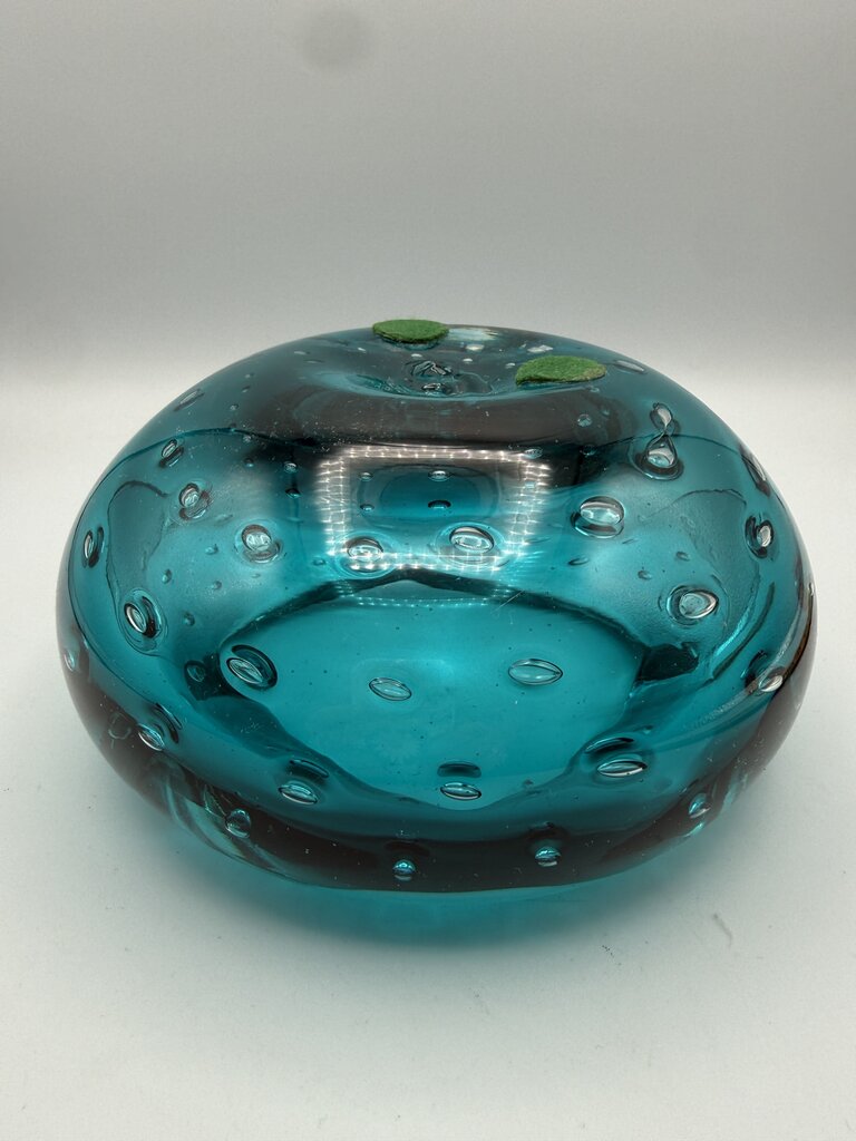 VTG Murano Art Glass Ashtray Teal Blue Bowl Controlled Bubbles /ro