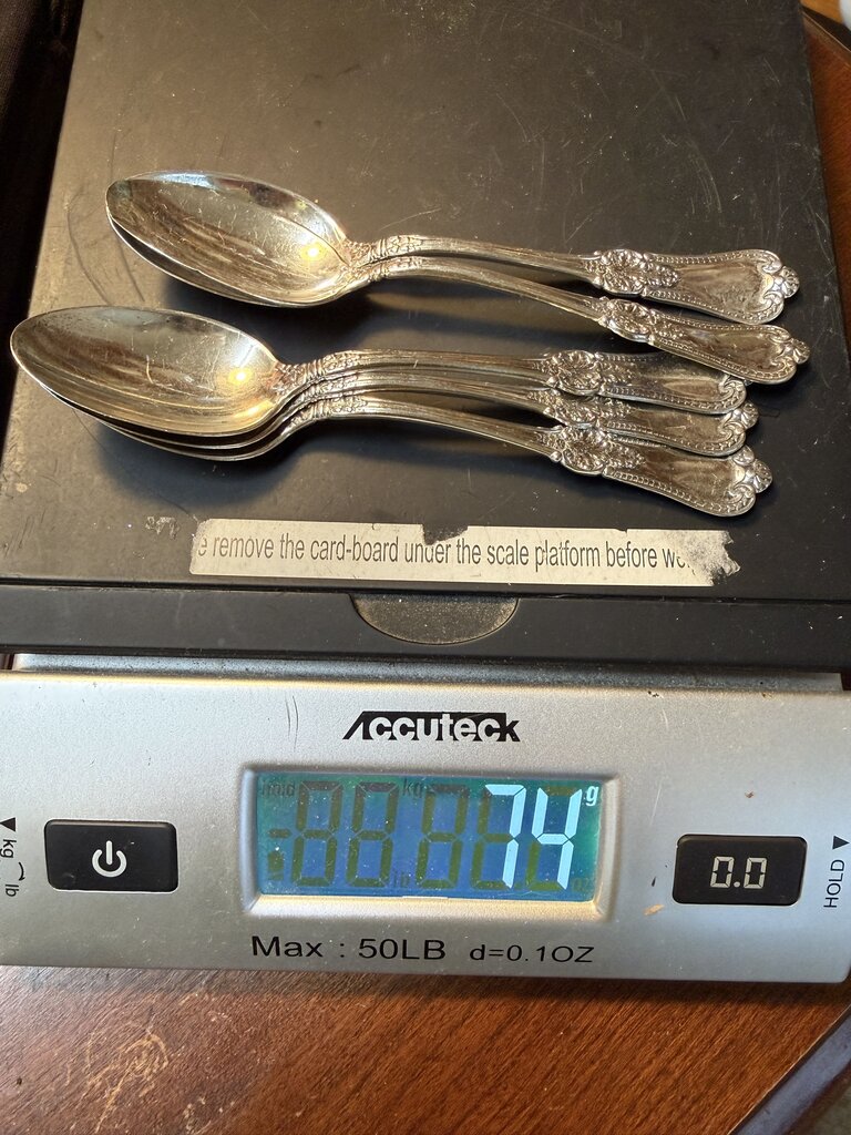 Antique set of 5 Sterling Silver teaspoons 68 grams /ro