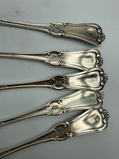 Antique set of 5 Sterling Silver teaspoons 68 grams /ro