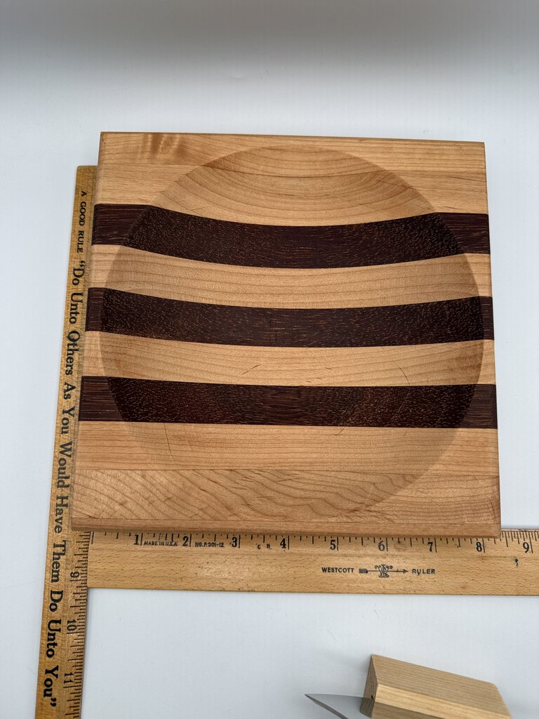 Handcrafted Alaska Ulu Knife & Curved Cutting Bowl Set - Wood & Stainless /roh