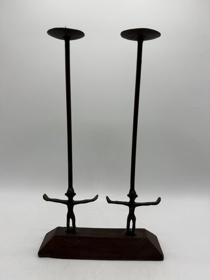 Twin Figure Hand Forge Wrought Iron Candle Holder 12.5” Tall /rw