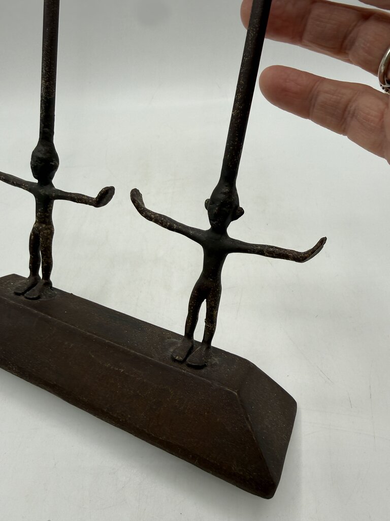 Twin Figure Hand Forge Wrought Iron Candle Holder 12.5” Tall /rw