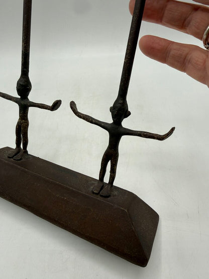 Twin Figure Hand Forge Wrought Iron Candle Holder 12.5” Tall /rw