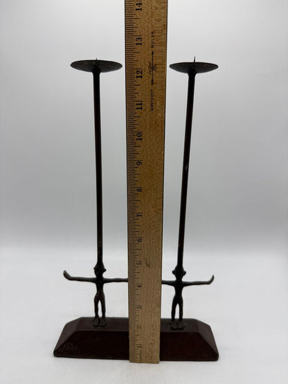 Twin Figure Hand Forge Wrought Iron Candle Holder 12.5” Tall /rw