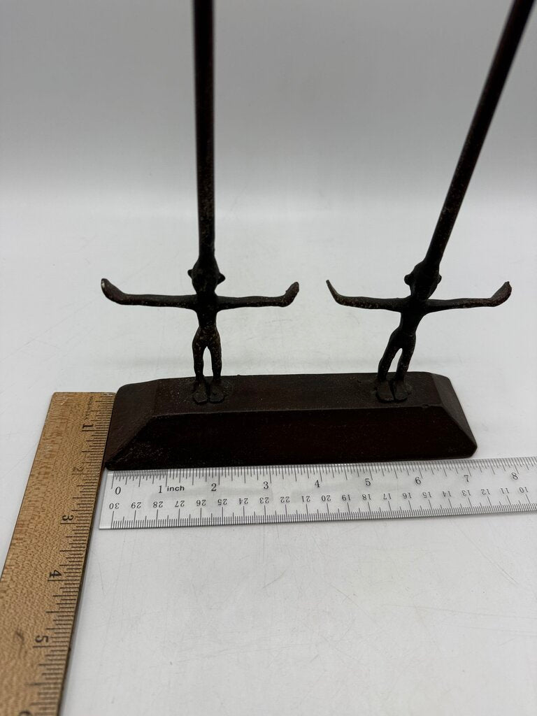 Twin Figure Hand Forge Wrought Iron Candle Holder 12.5” Tall /rw