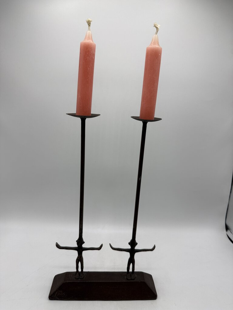 Twin Figure Hand Forge Wrought Iron Candle Holder 12.5” Tall /rw