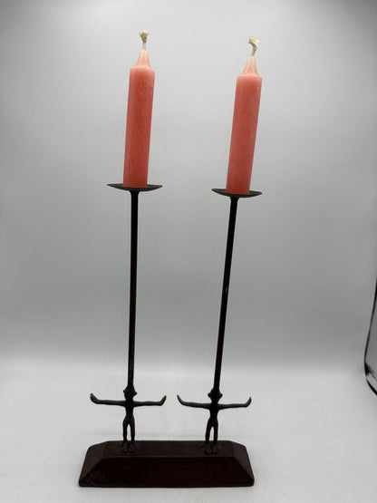 Twin Figure Hand Forge Wrought Iron Candle Holder 12.5” Tall /rw
