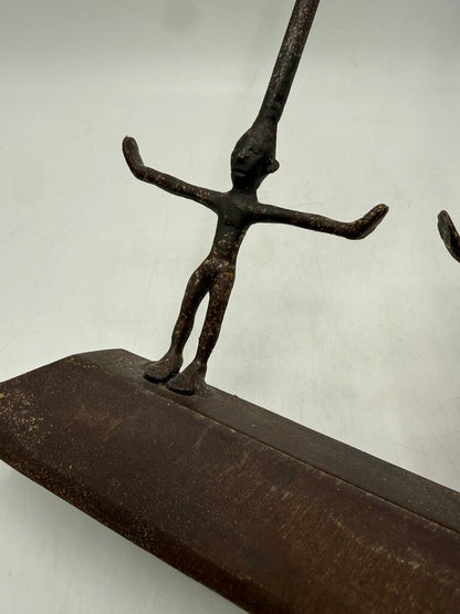 Twin Figure Hand Forge Wrought Iron Candle Holder 12.5” Tall /rw