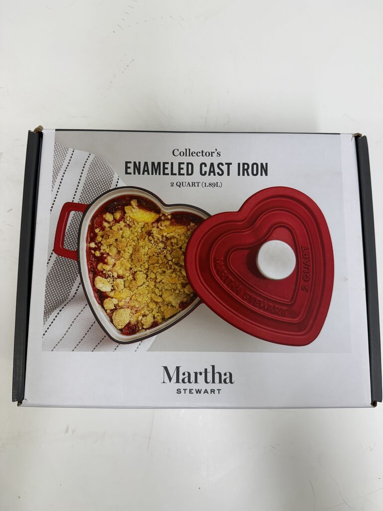 Martha Stewart 2 Qt. Red Heart Shape Enamel Cast Iron Dutch Oven NIB /rw