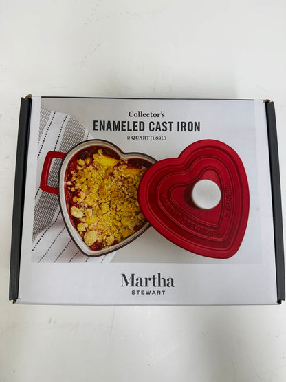Martha Stewart 2 Qt. Red Heart Shape Enamel Cast Iron Dutch Oven NIB /rw