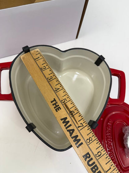 Martha Stewart 2 Qt. Red Heart Shape Enamel Cast Iron Dutch Oven NIB /rw