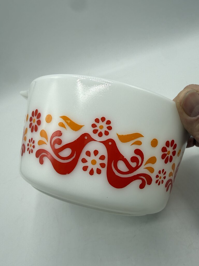 VTG Pyrex Friendship Pattern Covered Casserole 1 Qt Dish /rw