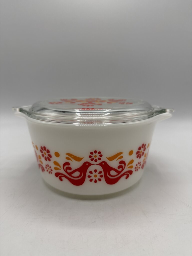 VTG Pyrex Friendship Pattern Covered Casserole 1 Qt Dish /rw