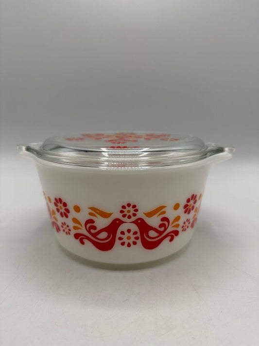 VTG Pyrex Friendship Pattern Covered Casserole 1 Qt Dish /rw