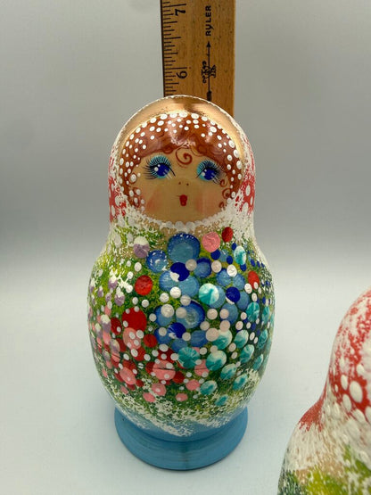 Handpainted 5 pc Russian Wood Nesting Dolls Floral Theme /ro