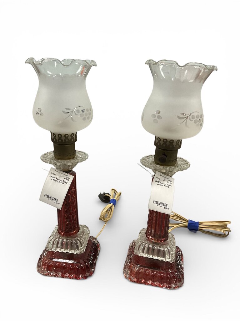 Pair of Ruby Lamps, AS IS