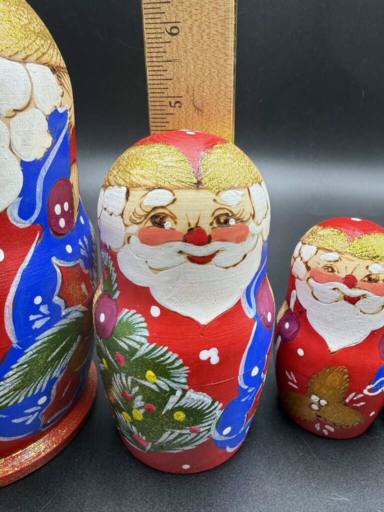 5 Pc Wood Santa Matryoshka Nesting Dolls Handpainted Russian /ro