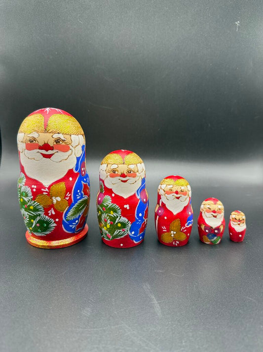 5 Pc Wood Santa Matryoshka Nesting Dolls Handpainted Russian /ro