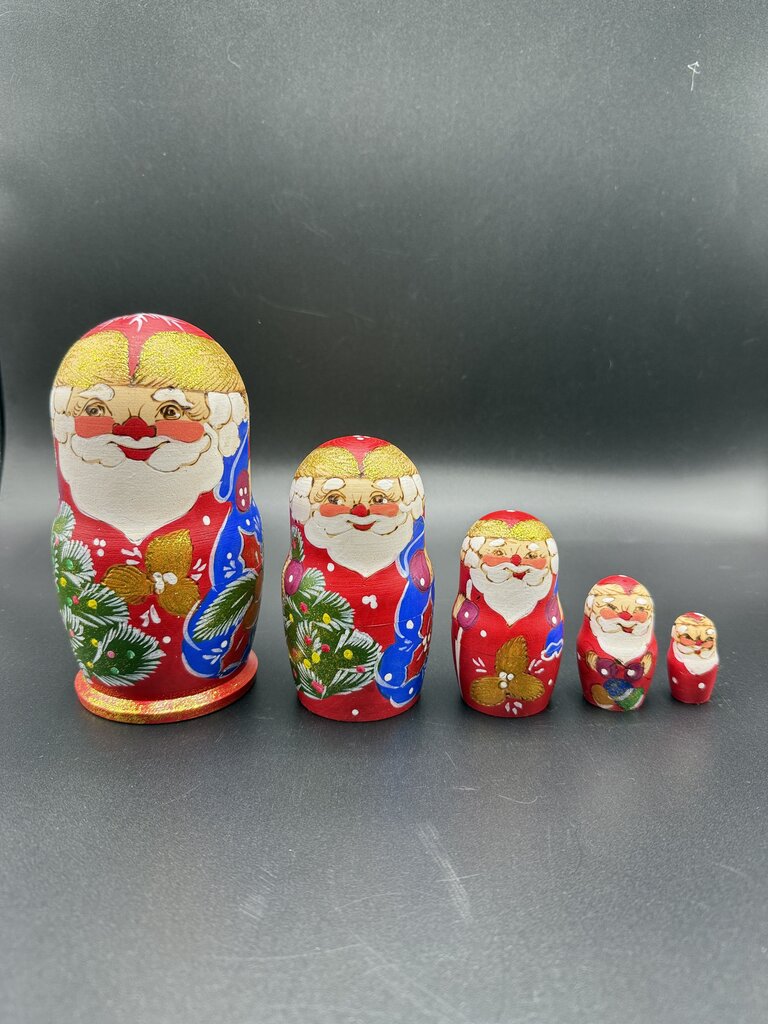 5 Pc Wood Santa Matryoshka Nesting Dolls Handpainted Russian /ro
