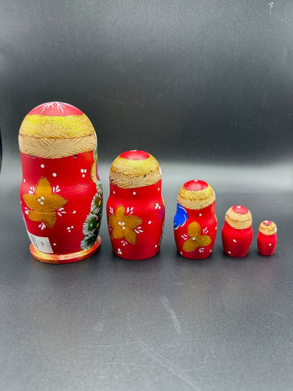 5 Pc Wood Santa Matryoshka Nesting Dolls Handpainted Russian /ro