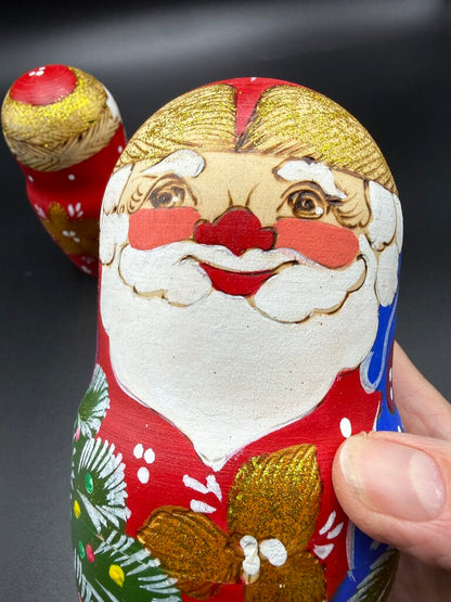 5 Pc Wood Santa Matryoshka Nesting Dolls Handpainted Russian /ro