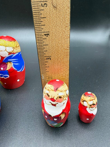 5 Pc Wood Santa Matryoshka Nesting Dolls Handpainted Russian /ro