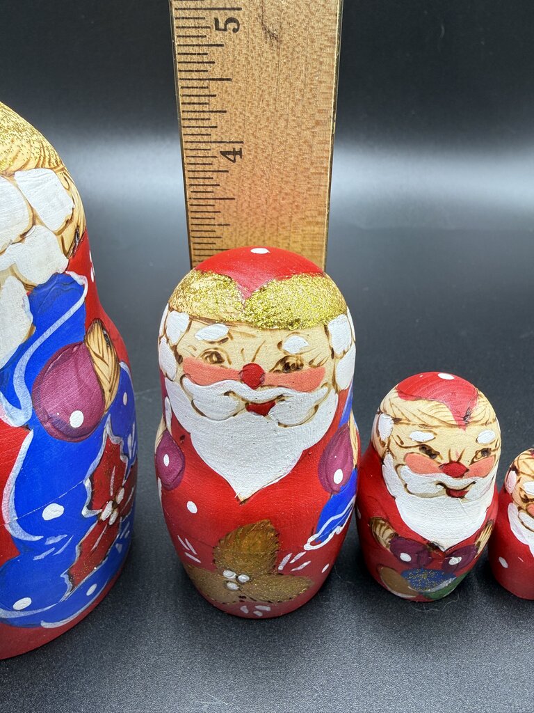 5 Pc Wood Santa Matryoshka Nesting Dolls Handpainted Russian /ro