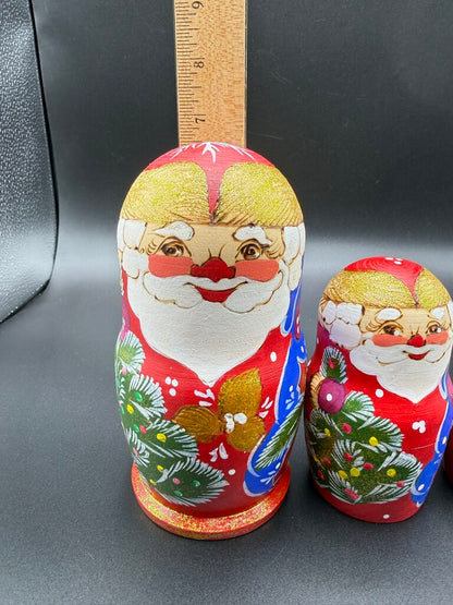 5 Pc Wood Santa Matryoshka Nesting Dolls Handpainted Russian /ro