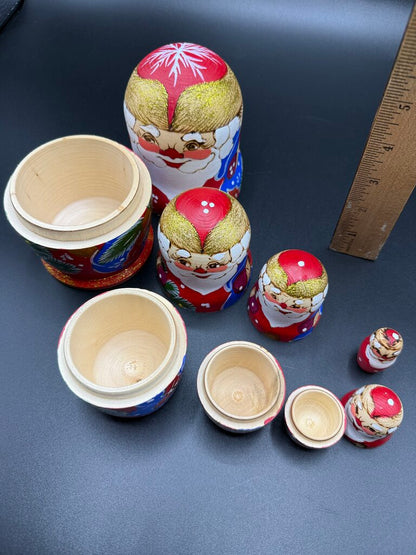 5 Pc Wood Santa Matryoshka Nesting Dolls Handpainted Russian /ro