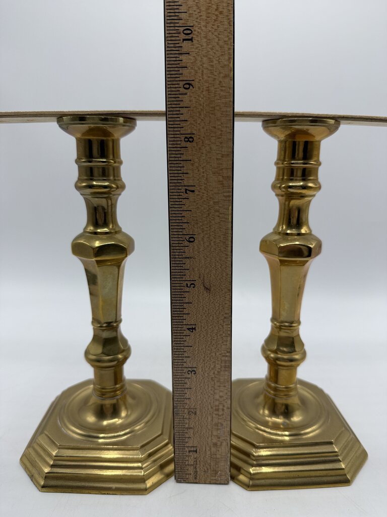 VTG Set of Brass Candlestick Holders 8.5” tall Octagon Base /rw