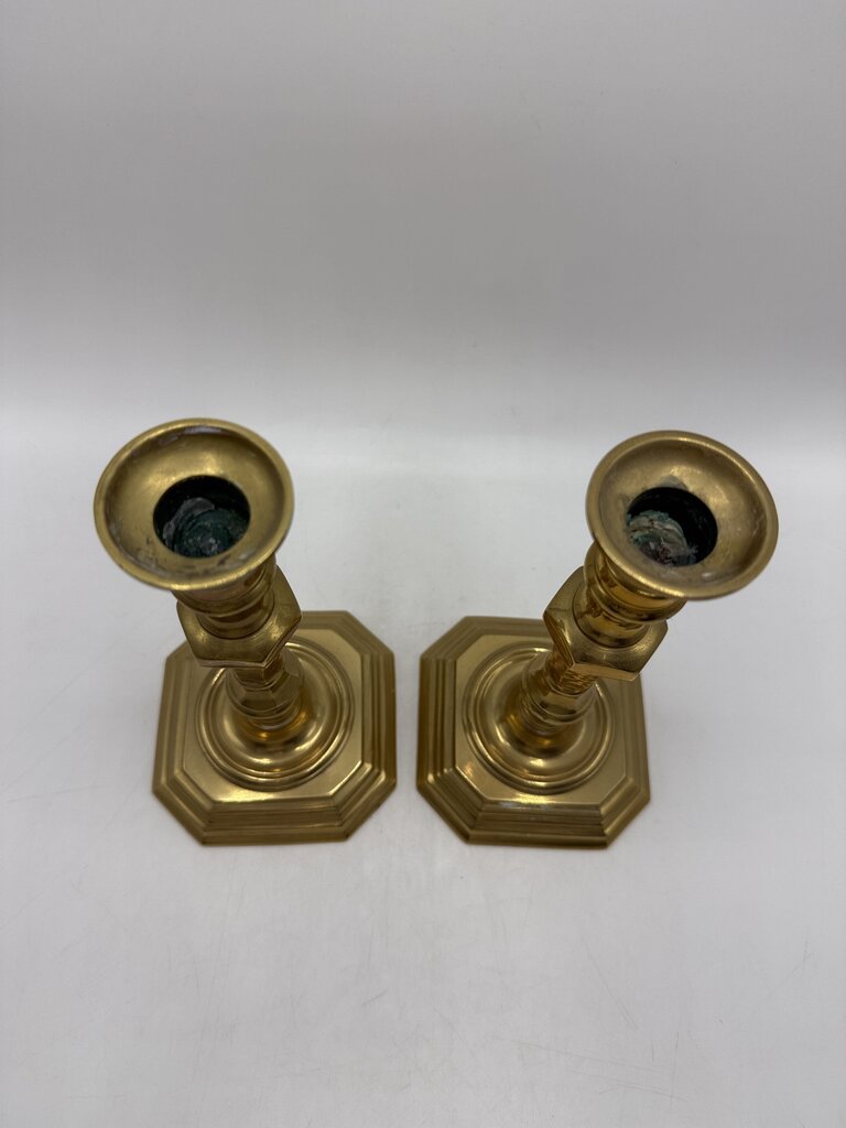 VTG Set of Brass Candlestick Holders 8.5” tall Octagon Base /rw