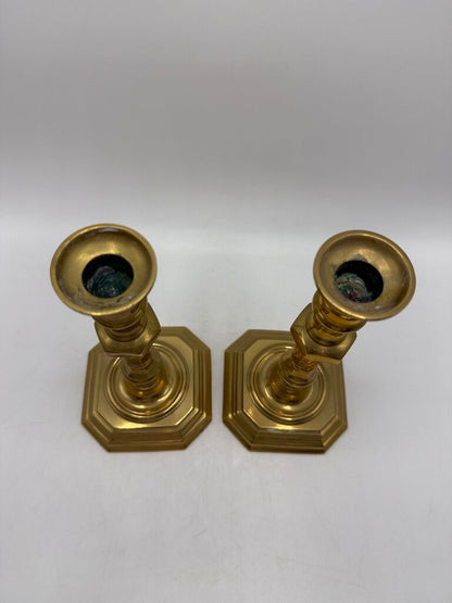VTG Set of Brass Candlestick Holders 8.5” tall Octagon Base /rw