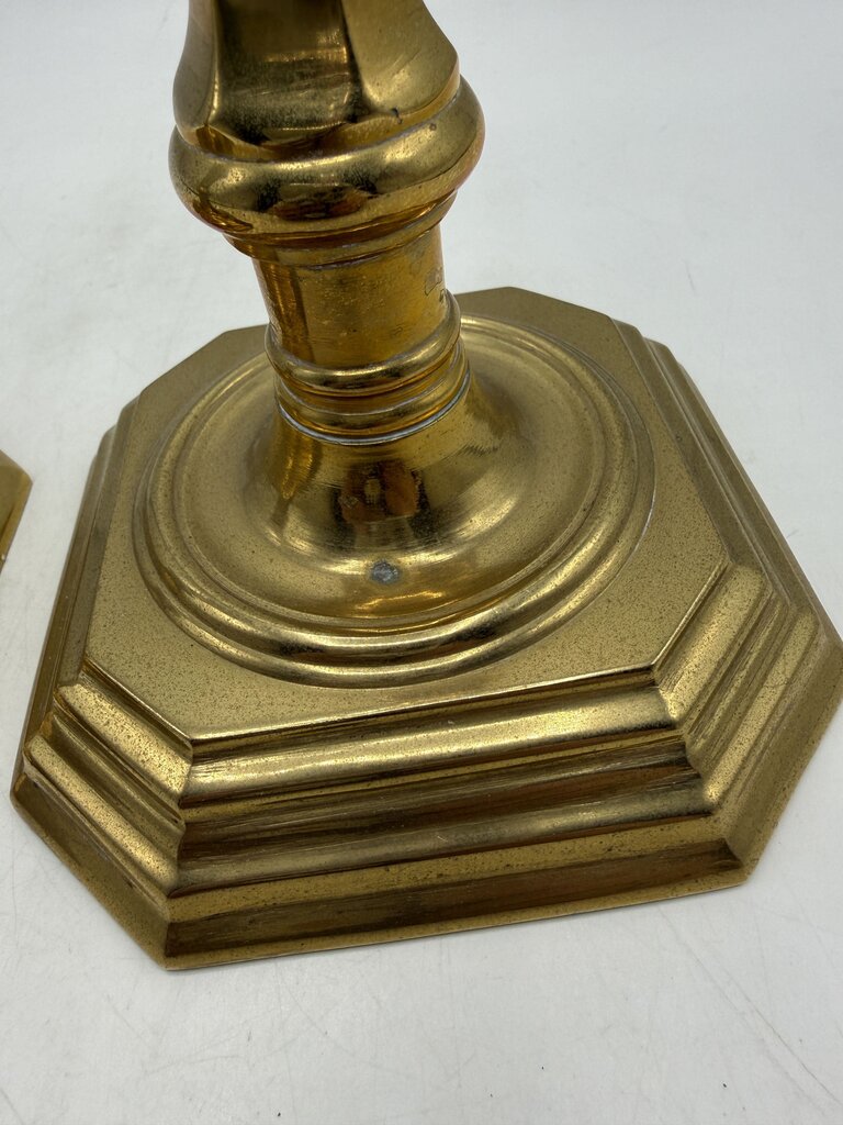 VTG Set of Brass Candlestick Holders 8.5” tall Octagon Base /rw