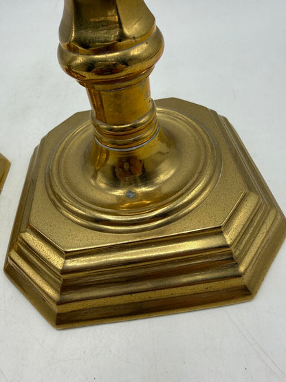 VTG Set of Brass Candlestick Holders 8.5” tall Octagon Base /rw