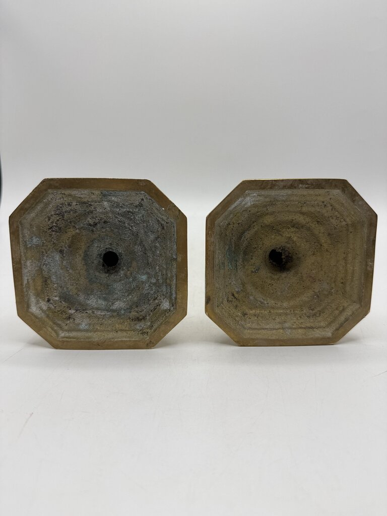 VTG Set of Brass Candlestick Holders 8.5” tall Octagon Base /rw